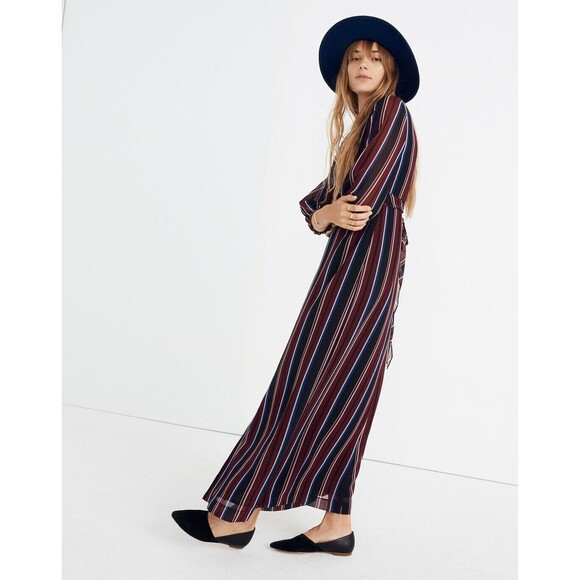Madewell Wrap Around Maxi Dress in Stockdale Stripe 3/4 Sleeve Women's Size 0 - Picture 3 of 12